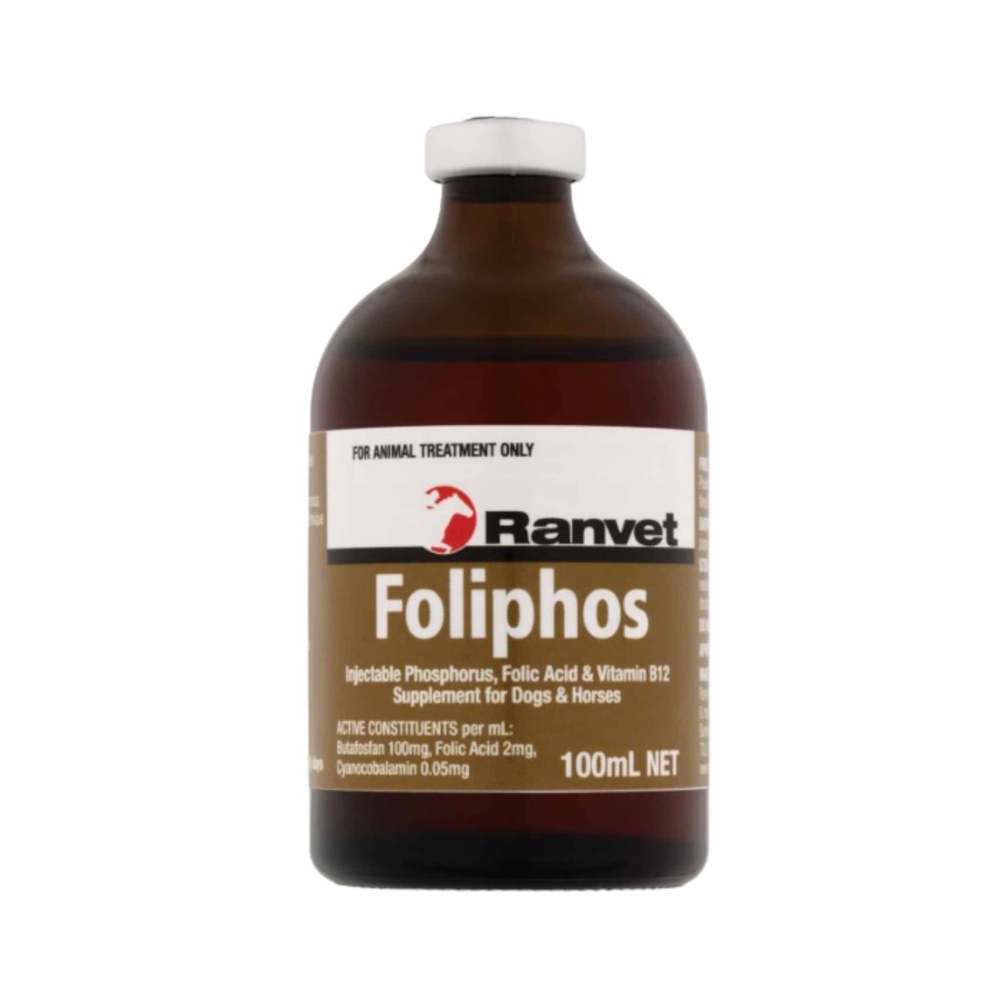 Foliphos 100mL. Injectable Phosphorus, Folic Acid and Vitamin B12 Supplement For Horses & Dogs