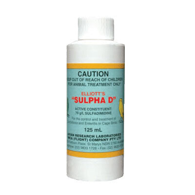 Elliot's Sulpha D 125ml For The Control & Treatment Of Coccidiosis & Enteritis In Caged Birds
