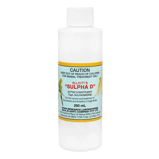 Elliot's Sulpha D 250ml For The Control & Treatment Of Coccidiosis & Enteritis In Caged Birds