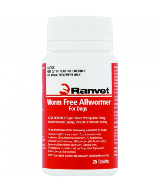 Ranvet Worm Free Allwormer For Dogs - 10kg 25 Pack